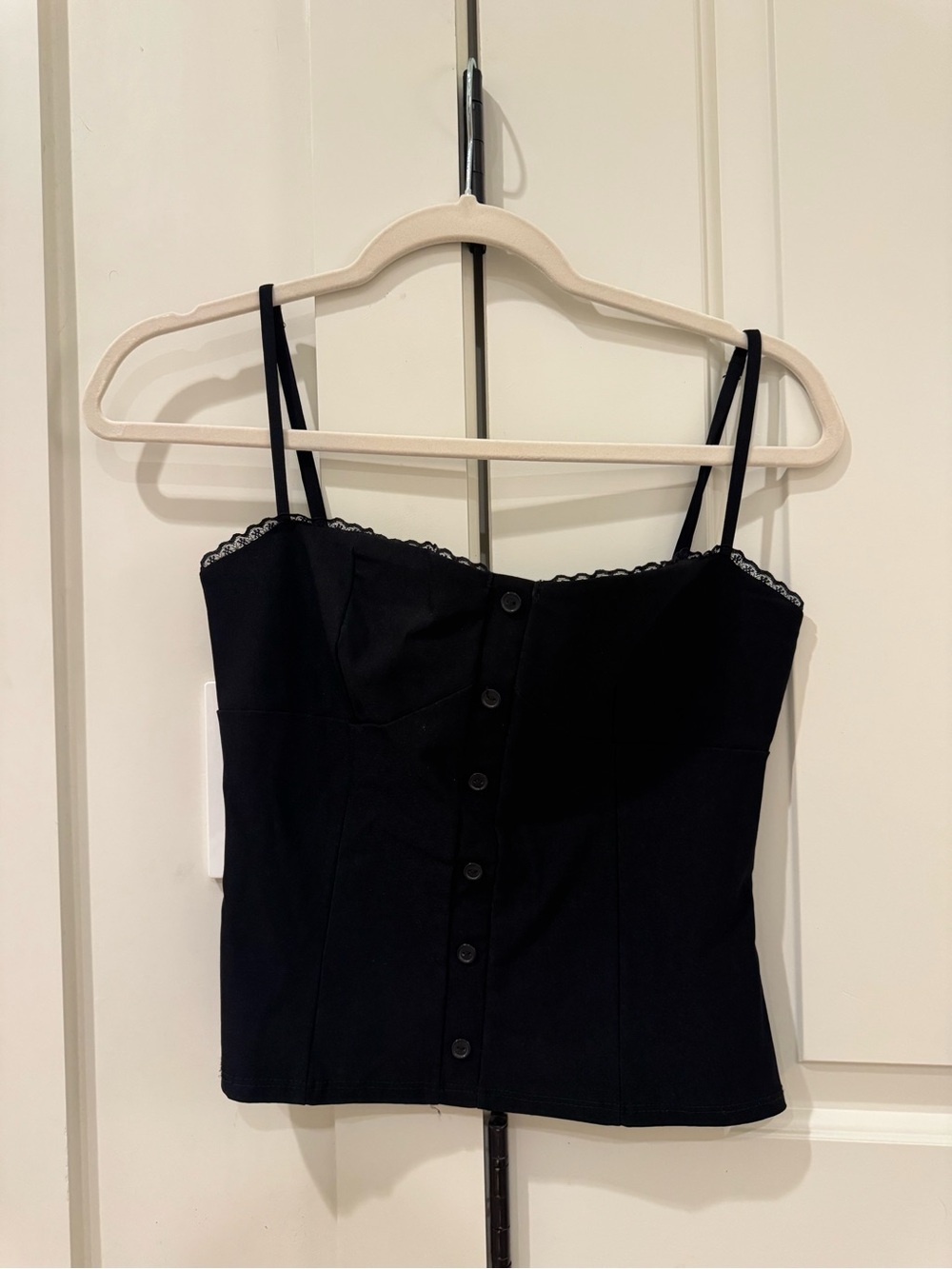 American Threads Black Lace-Trim Button-Front Cami